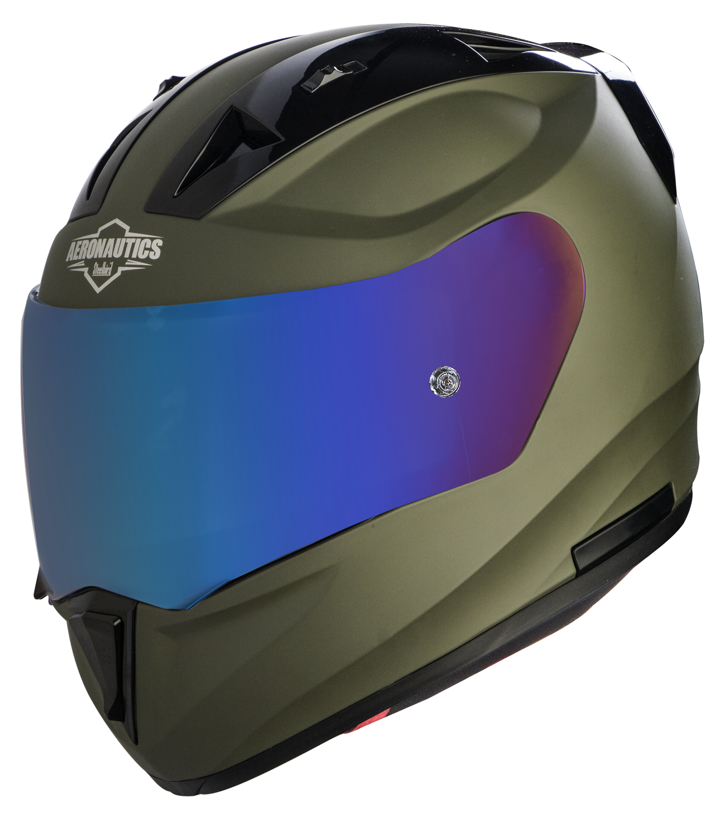 SA-1 Aeronautics Mat Battle Green With Anti-Fog Shield Blue Chrome Visor